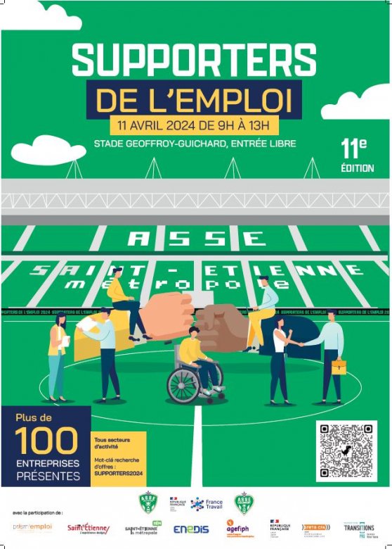 illustration d'un stade avec des personnages en situations variées