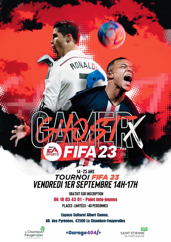 affiche avec des joueurs de foot sur fond rouge