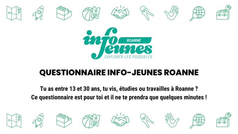 Texte vert et noir sur fond blanc illustré de petites icones représentant les thématiques ij