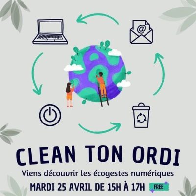 illustration de la planète Terre autour de laquelle gravitent des icones d'ordinateur, mail, poubelle et bouton off