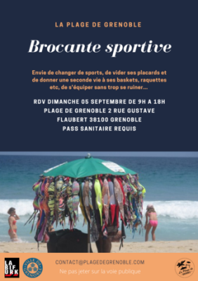 affiche évènement : tenues de sport accrochées à un parasol