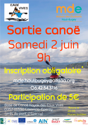 Sortie canoë samedi 2 juin à 9h
