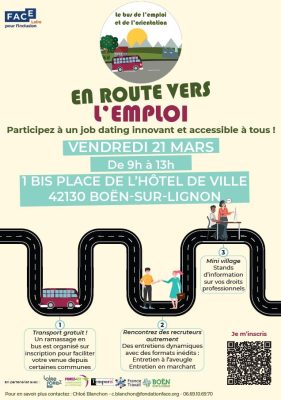 illustration d'une route qui serpente sur une affiche couleur crèeme aevc les informations pratiques de l'événement