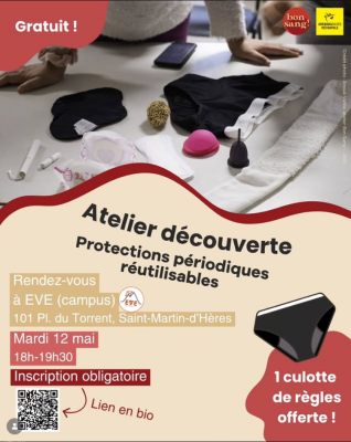 atelier protections périodiques réutilisables Grenoble présentation culotte menstruelle cup serviette lavable