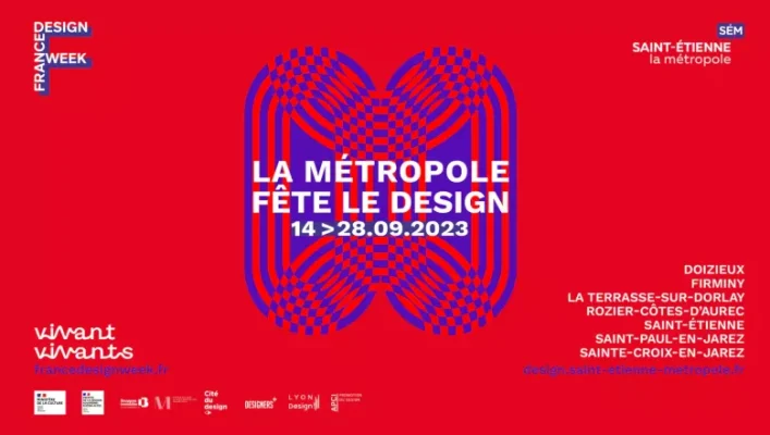 visuel contemporain de la lettre m en majuscule et forme géométrique de couleur bleu sur fond rouge