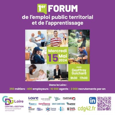 visuel violet avec des photos miniatures des différents métiers des agents territoriaux
