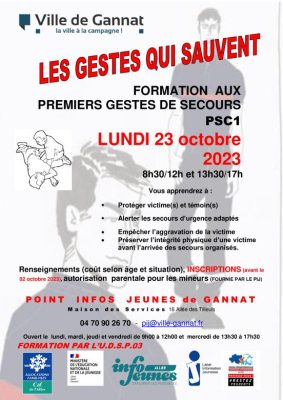 Formation PSC1 (gestes de premiers secours) GANNAT