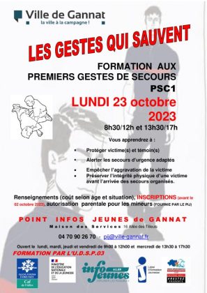 Formation PSC1 (gestes de premiers secours) GANNAT