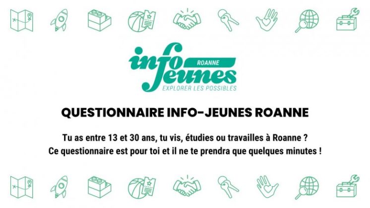 Texte vert et noir sur fond blanc illustré de petites icones représentant les thématiques ij