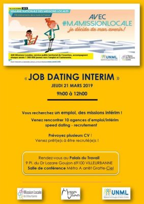 Job dating intérim, Palais Du Travail - Salle de conférence, Place Lazare Goujon, Villeurbanne, jeudi 21 mars 2019 de 9h à 12h