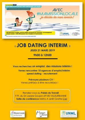 Job dating intérim, Palais Du Travail - Salle de conférence, Place Lazare Goujon, Villeurbanne, jeudi 21 mars 2019 de 9h à 12h