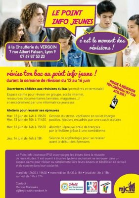 Révisions du Bac au PIJ de la MJC St Rambert, du 12 au 16 juin 2018, Lyon 9e
